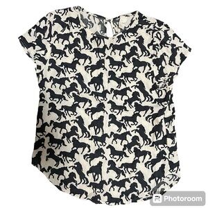 H&M Short Sleeve Blouse With Horses and Back Cutout Size 4